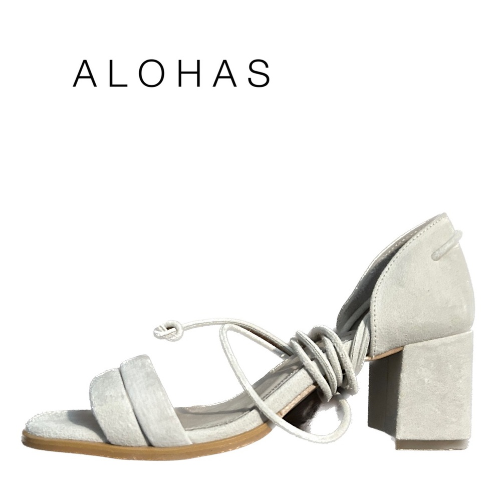 Alohas wrap block heel sandals - ecru